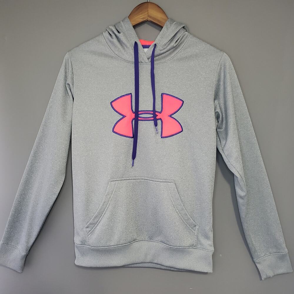 Under Armour Storm Hoodie Womens XS Gray Pink Logo Pullover Sweatshirt